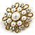 Vintage Wedding Imitation Pearl Crystal Brooch (Burn Gold Tone) - view 4