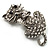Diamante Cat With Bow Brooch (Silver Tone) - view 4