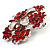 Hot Red Crystal Flower Brooch (Silver Tone) - view 3