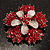 Hot Red Crystal Flower Brooch (Silver Tone) - view 6