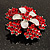 Hot Red Crystal Flower Brooch (Silver Tone) - view 7