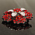 Hot Red Crystal Flower Brooch (Silver Tone) - view 8