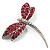 Classic Pink Crystal Dragonfly Brooch in Silver Tone - 65mm - view 6