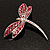 Classic Pink Crystal Dragonfly Brooch in Silver Tone - 65mm - view 4