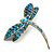 Classic Azure Blue Crystal Dragonfly Brooch in Silver Tone - 65mm - view 2