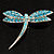 Classic Azure Blue Crystal Dragonfly Brooch in Silver Tone - 65mm - view 7