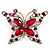 Magenta Diamante Butterfly Brooch (Silver Tone) - view 1
