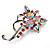 Pink Crystal Floral Brooch (Silver Tone) - view 2