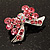 Small Pink Diamante Bow Brooch (Silver Tone) - view 3