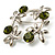 Small Butterfly Crystal Wreath Brooch (Silver & Olive) - view 2