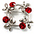 Small Butterfly Crystal Wreath Brooch (Silver & Red)
