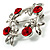 Small Butterfly Crystal Wreath Brooch (Silver & Red) - view 3