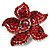 Small Hot Red Diamante Flower Brooch (Silver Tone)