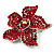 Small Hot Red Diamante Flower Brooch (Silver Tone) - view 6