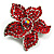 Small Hot Red Diamante Flower Brooch (Silver Tone) - view 3