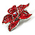 Small Hot Red Diamante Flower Brooch (Silver Tone) - view 7
