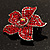 Small Hot Red Diamante Flower Brooch (Silver Tone) - view 5