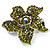 Small Olive Diamante Flower Brooch (Silver Tone) - view 2