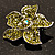 Small Olive Diamante Flower Brooch (Silver Tone) - view 5