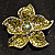 Small Olive Diamante Flower Brooch (Silver Tone) - view 6
