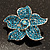 Small Light Blue Diamante Flower Brooch (Silver Tone) - view 3