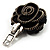 Black Fabric Rose Zipper Brooch (Antique Silver) - view 2