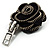 Black Fabric Rose Zipper Brooch (Antique Silver) - view 5