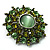 Olive Green Crystal Wreath Brooch (Silver Tone) - view 2