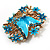 Aqua Blue Enamel Crystal Flower & Butterfly Brooch (Gold Tone) - view 4