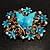 Aqua Blue Enamel Crystal Flower & Butterfly Brooch (Gold Tone) - view 2