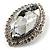 Statement Oval Shaped Clear Crystal Fashion Brooch (Silver Tone) - view 3