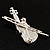 Silver Tone Clear Crystal Violin Costume Brooch - view 4