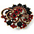 Burgundy Red & Jet-Black Diamante Corsage Brooch (Antique Gold Tone) - view 4
