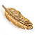Gold Tone Clear Crystal Feather Brooch - view 4