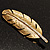 Gold Tone Clear Crystal Feather Brooch - view 2