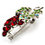 Swarovski Crystal Bunch Of Grapes Brooch (Burgundy Red & Light Green, Silver Tone) - view 4