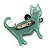 Cat With Crystal Bow Plastic Brooch (Teal & Black) - view 3