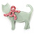 Cat With Crystal Bow Plastic Brooch (Pale Geen & Light Pink)