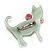 Cat With Crystal Bow Plastic Brooch (Pale Geen & Light Pink) - view 3
