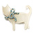 Cat With Crystal Bow Plastic Brooch (Cream & Pale Geen)