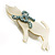 Cat With Crystal Bow Plastic Brooch (Cream & Pale Geen) - view 2