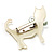 Cat With Crystal Bow Plastic Brooch (Cream & Pale Geen) - view 3