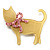 Cat With Crystal Bow Plastic Brooch (Pale Yellow & Light Pink)