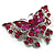 Fuchsia Crystal Filigree Butterfly Brooch (Silver Tone) - view 3