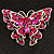 Fuchsia Crystal Filigree Butterfly Brooch (Silver Tone) - view 2