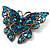 Azure Blue Crystal Filigree Butterfly Brooch (Silver Tone) - view 3