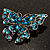Azure Blue Crystal Filigree Butterfly Brooch (Silver Tone) - view 8