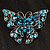Azure Blue Crystal Filigree Butterfly Brooch (Silver Tone) - view 2