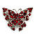 Hot Red Crystal Filigree Butterfly Brooch (Silver Tone)