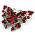 Hot Red Crystal Filigree Butterfly Brooch (Silver Tone) - view 3